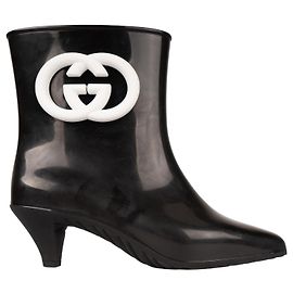 Botines Gucci Interlocking G de goma Negro Blanco Mujer EU 37 US 7 Negro Blanco