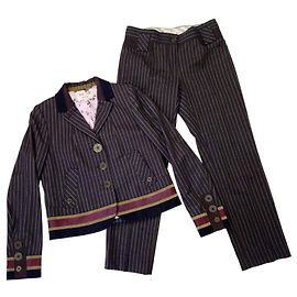 Kenzo Brown Pinstripe Wool Pantsuit Brown