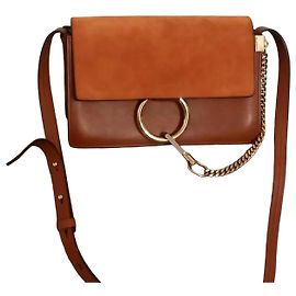 Chloé Faye Bolsa de Ombro em Couro e Camurça Marrom Marrom