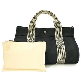 Hermès Sac cabas HERMES Cannes PM en toile Noir