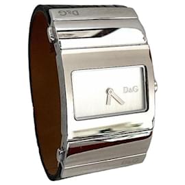 D&G Dolce & Gabbana Silver Tone Rectangular Watch Black Silvery