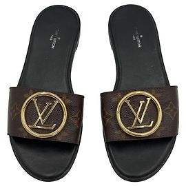 Louis Vuitton Lock It Sandali Slide Monogram Marrone Marrone Nero Monogramma