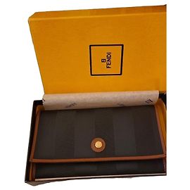 Fendi Zucca Monogram Canvas and Leather Wallet Brown Black