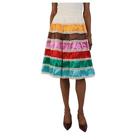 Prada Saia midi de seda e renda multicolorida - tamanho UK 6 Multicor