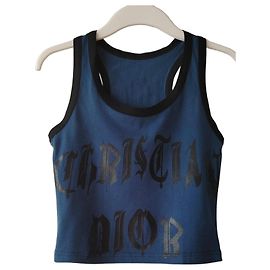 Christian Dior '1947' Blue Cotton Tank Top Black Blue
