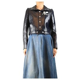 Courreges Navy pleather cropped jacket - size UK 12 Navy blue