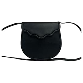 Mini sac à bandoulière en cuir festonné vintage Yves Saint Laurent Noir