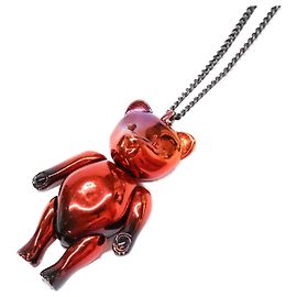 Christian Dior DIOR Teddy Bear Chain Necklace Black Red