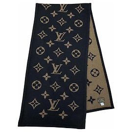 Louis Vuitton Cashmere Wool Monogram Blanket Brown Black