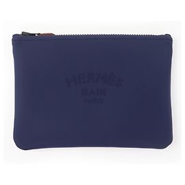 Hermès HERMES Trouse Flat PM Zip Pouch Black Navy blue