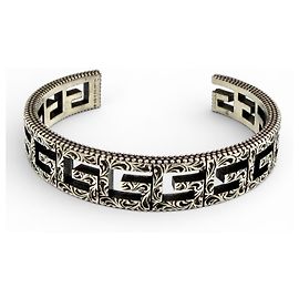 GUCCI Silver Square G Arabesque G-Cube Bangle Bracelet Silvery