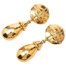 Chanel Gold CC Gold Plated Dangle Clip On Earrings Golden