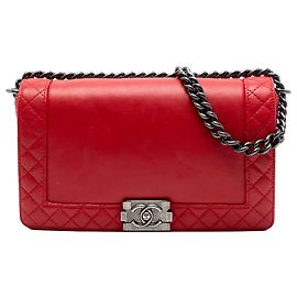 Chanel Red Old Medium Calfskin Boy Reverso Flap Rouge