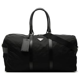 Bolso duffle Prada en Tessuto negro con ribetes en Saffiano Negro