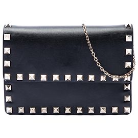 Pochette Rockstud en cuir noir avec chaîne Valentino Noir