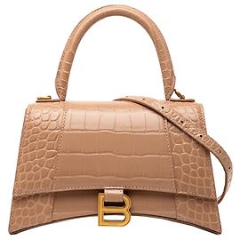 Bolsa Balenciaga Hourglass de alça superior pequena em couro com relevo de crocodilo marrom Marrom Carne