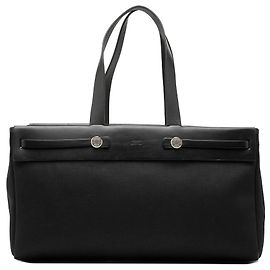 Hermès Black Toile and Vache Hunter Herbag Cabas MM Nero