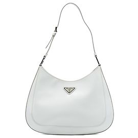 Bolsa de ombro Cleo em couro Spazzolato branco Prada Branco
