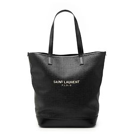 Saint Laurent Black Raffia Teddy Shopping Tote Black