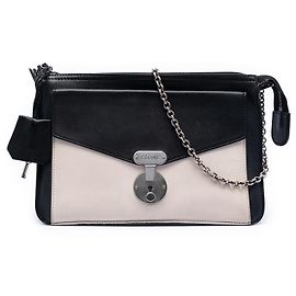 Céline Bolsa transversal envelope com zíper em couro bicolor preto Celine Preto