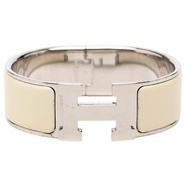 Pulseira Hermès Clic Clac H de esmalte largo bege PM Bege