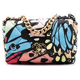 Chanel Black Medium Printed Canvas 19 Flap Nero