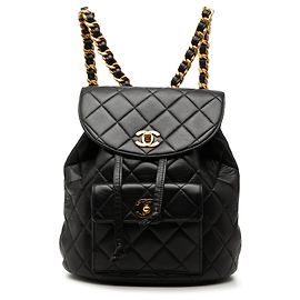 Chanel Black Medium Quilted Lambskin Duma Backpack Black