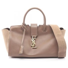 Graue Lederhandtasche Yves Saint Laurent Braun