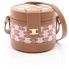 Céline Celine SMALL TAMBOUR Triomphe Shoulder Bag Brown Red Cream