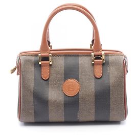 Fendi Pequin Handbag Brown Black Beige Leather and Canvas Brown Black Beige