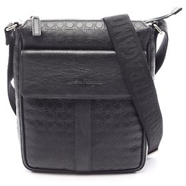 Salvatore Ferragamo Gancini Leather Shoulder Bag Black