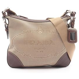 Bolsa de ombro jacquard com LOGO Prada Marrom Bege
