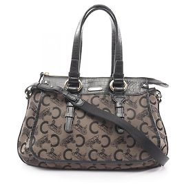 Céline Celine C Macadam Handbag Black Beige