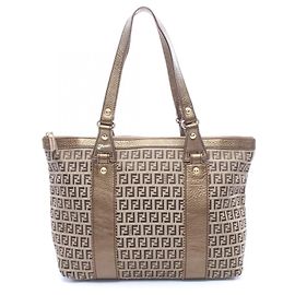 Bolsa Tote Fendi Zucca Bege Marrom Marrom Bege