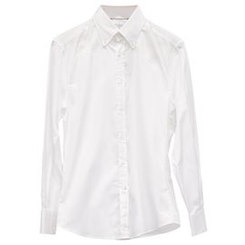 Brunello Cucinelli Solid Slim Fit Button-Down Shirt in White Cotton White Cream