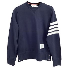 Thom Browne Sweatshirt mit 4 Streifen aus Navy Blue Baumwolle Blau Marineblau