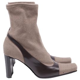 Sergio Rossi Two Toned Ankle Boots in Brown Leather Brown Red