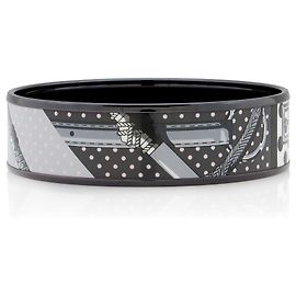 Hermès Hermes Printed Enamel Wide Bangle Black