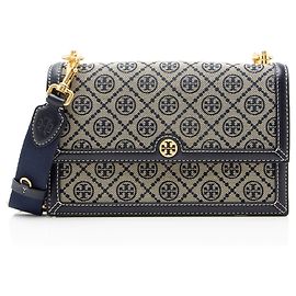Tory Burch T Monogram Canvas Bolsa transversal média Marrom Bege