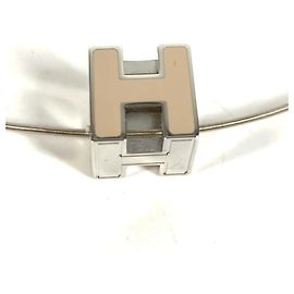 Hermès Collana a catena con logo Hermes Cage d'H H Cube Argento Beige