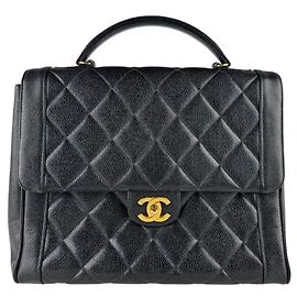 Bolso Chanel de piel de becerro granulado negro Negro
