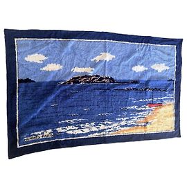 Asciugamano da spiaggia Hermès in cotone blu e bianco Bianco Blu