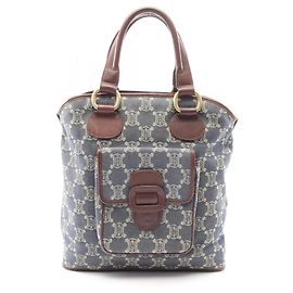 Céline Bolsa Tote Celine Paris Macadam Marrom Azul
