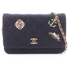 Chanel Matelassé Marine Charm Shoulder Bag Brown Navy blue