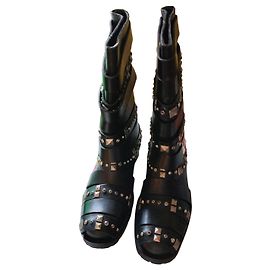 Dior Black Leather Studded Ankle Boots Black