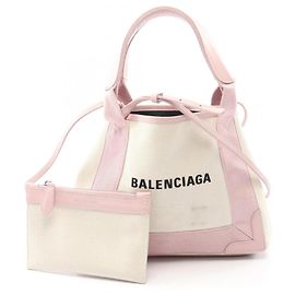 Balenciaga Navy Cabas XS 2-Way Handbag Pink Cream