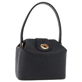 GIVENCHY Hand Bag Leather Black Gold Auth 180008 Black Golden