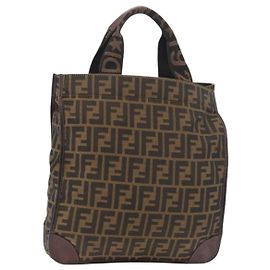 Borsa a mano FENDI Zucca Canvas Nero Marrone Auth 180023 Marrone Nero