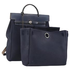 Hermès HERMES Her Line Herbag Ad Backpack Canvas Navy Silver Auth ep14037 Silber Marineblau