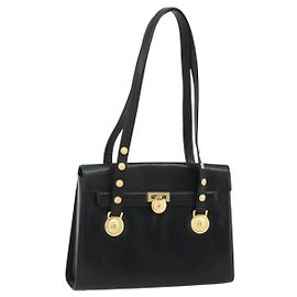 Borsa Tote Gianni Versace in pelle nera e oro Auth 179254A Nero D'oro